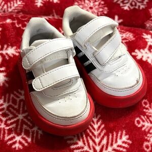adidas Kids White and Red Sneakers with Velcro